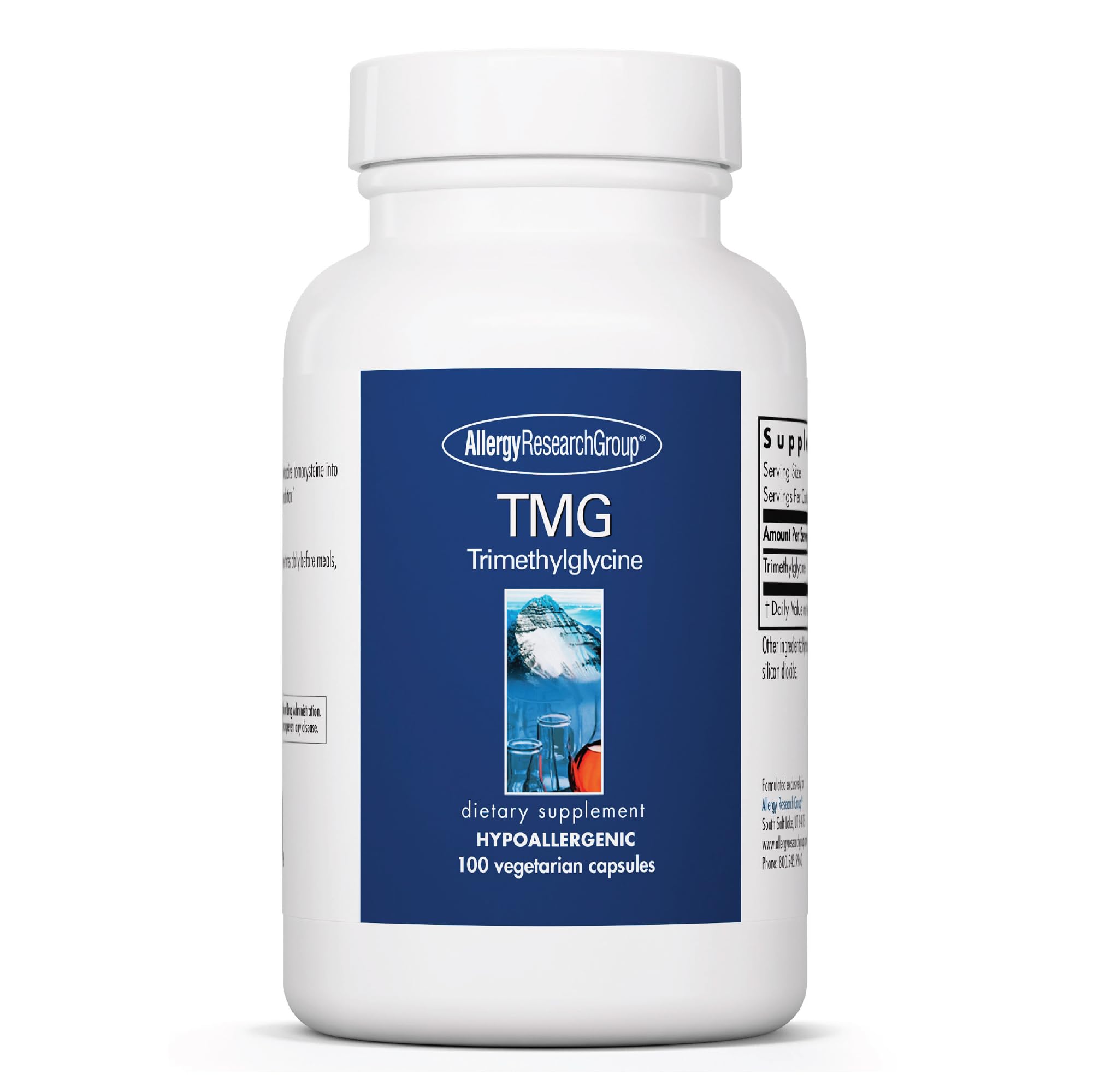 Allergy Research Group ARG TMG Trimethylglycine - Supports Cardiovascular & Liver Health - Delivers 750 mg Trimethylglycine per Serving - Vegetarian & Hypoallergenic - 100 Servings - 100 Capsules