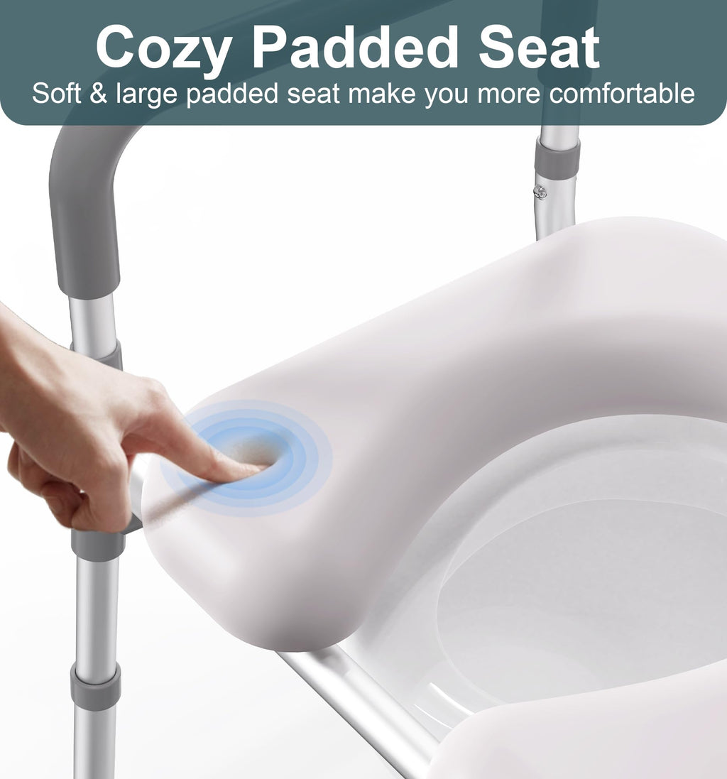 HOMLAND Raised Toilet Seat with Handles, FSA HSA Eligible 500lb Toilet Seat Riser for Seniors with Bedpan, Adjustable Height & Width, Handicap Elevated Toilet Seat for Elderly, Bedside, Fit Any Toilet
