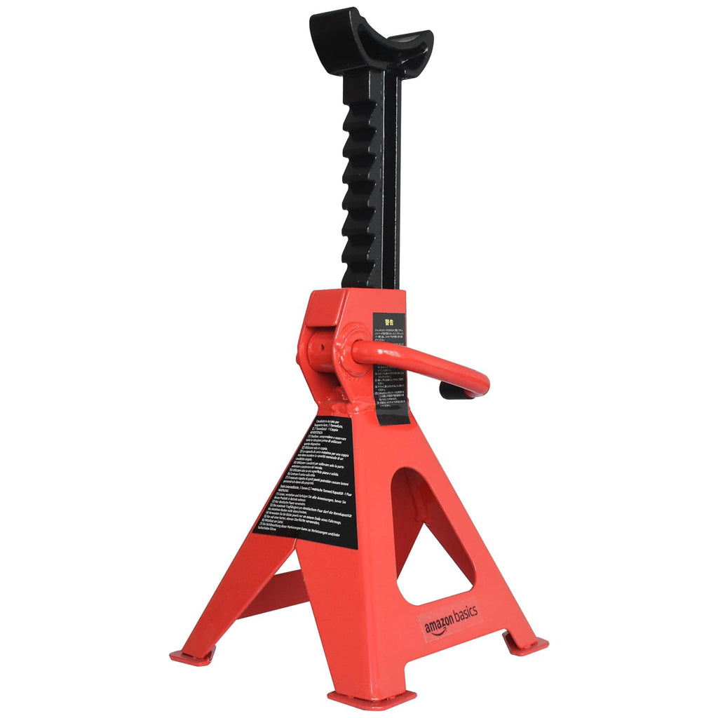 Amazon Basics Steel Jack Auto Stands, 3 Ton (2.7 metric Ton) Capacity, Easy to Use, Adjustable Height, 6,000 lb, 1 Pair, Black and Red(For Sedans and Urban SUVs)