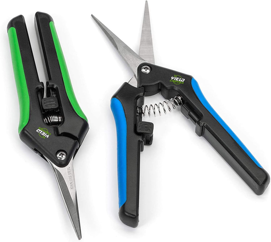 Hydroponic 2Pack Microtip Straight blade/Curved Blade Flower Leaf Trimmer Pruning Shears by Yieldcropper