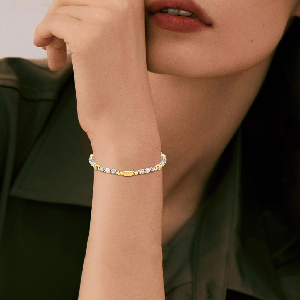 Women's Bracelet,Dainty Bohemian Beaded Bracelets for Women,Birthday Gifts For Best Friends Female Women,Natural Stone Bracelet Size 7 Inches+1 Inch Adjustable, 7 inches, Stainless Steel, no gemstone