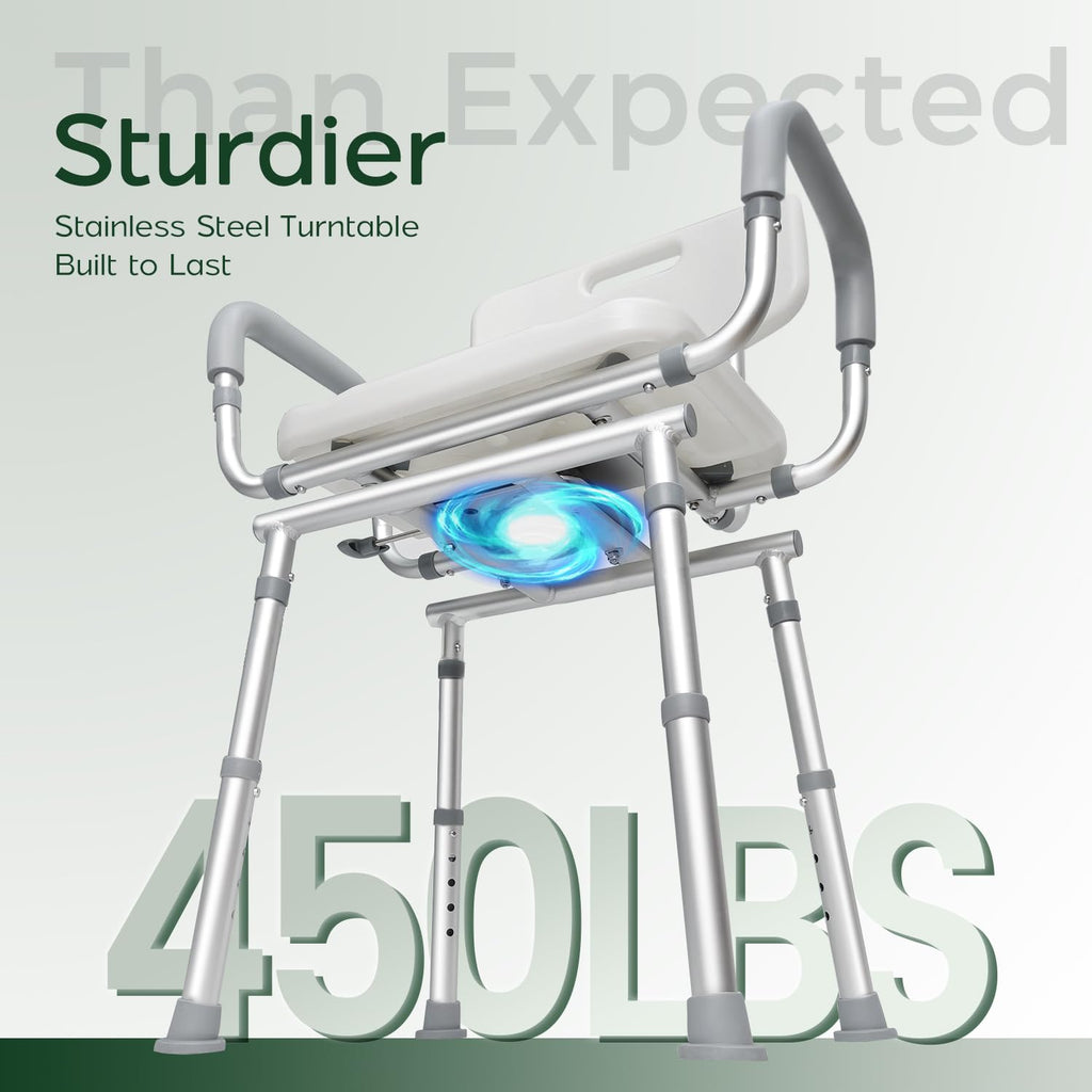 Swivel Shower Chair with Arms and Back, 450lbs Heavy Duty Shower Chair for Elderly and Disabled, Handicap Shower Chairs for Inside Shower Stool & Bath Tub Seat for Adults