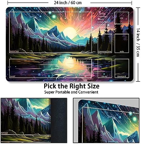 Playmat for MTG, with Free Storage Bags,Game Mat 24 x 14 inches, TCG and Board Game Mat for Cards,Mousepad Desk Mats (with Zones,Magic Mat 10)