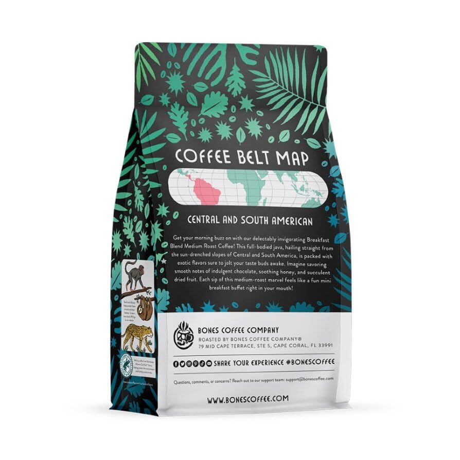 Bones Coffee Company Breakfast Blend Coffee Beans, Whole Bean Coffee Medium Roast Low Acid (12 oz)