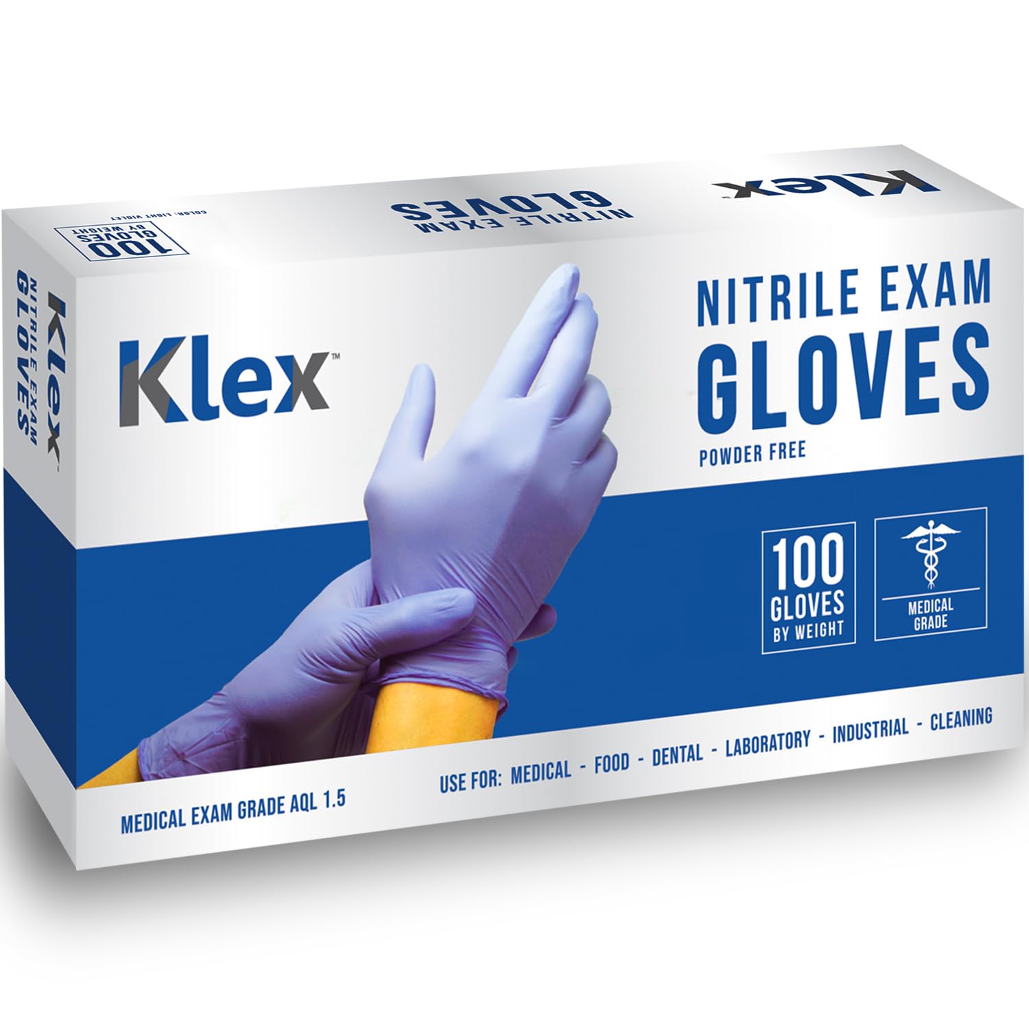 Klex Nitrile Exam Gloves - Medical Grade, Powder Free, Rubber Latex Free, Disposable Examination Grade Glove, Strong Food Safe, Lavender L Large, 3 Box of 100, 300 Count