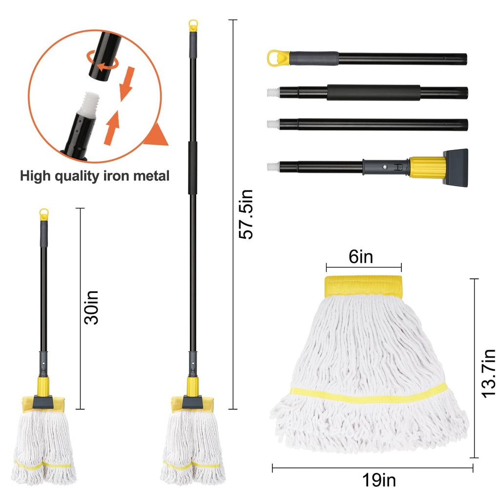 KeFanta Commercial Mop Heavy Duty Industrial Mop with Long Handle,60" Looped-End String Wet Cotton Mops for Floor Cleaning,Home,Kitchen,Office,Garage and Concrete/Tile Floor
