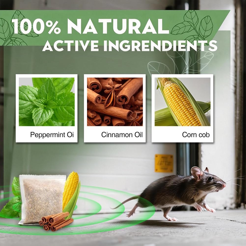 Natural Mouse Deterrent 45PCS, Peppermint Oil Pouches, Safe for Pets and Kids, Non-Toxic and Effective for Mice, Rats, Roaches, and Ants, Perfect for Home, Kitchen, and Basement