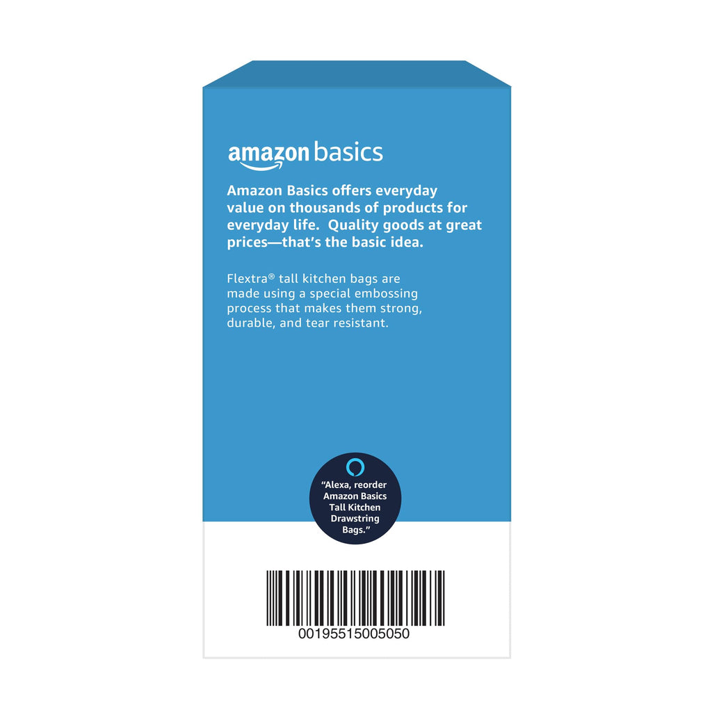 Amazon Basics Flextra Tall Kitchen Drawstring Trash Bags, 13 Gallon, 90 Count