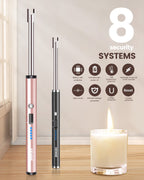 VEHHE Candle Lighter, 2 Pack Rechargeable Electric Lighter with LED Battery Display Safety Switch, Flexible Neck USB Lighters for Candles Camping Grill Gas Stoves Cooking (Black & Pink)