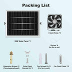 pqins New 5" Solar Chicken Coop Fan 3 Kit, 35W Solar Powered Exhaust and Intake Greenhouse Fan Outdoor Waterproof, 16.5ft Cord, Strong Airflow, for Shed Air Circulation and Ventilation, No Battery