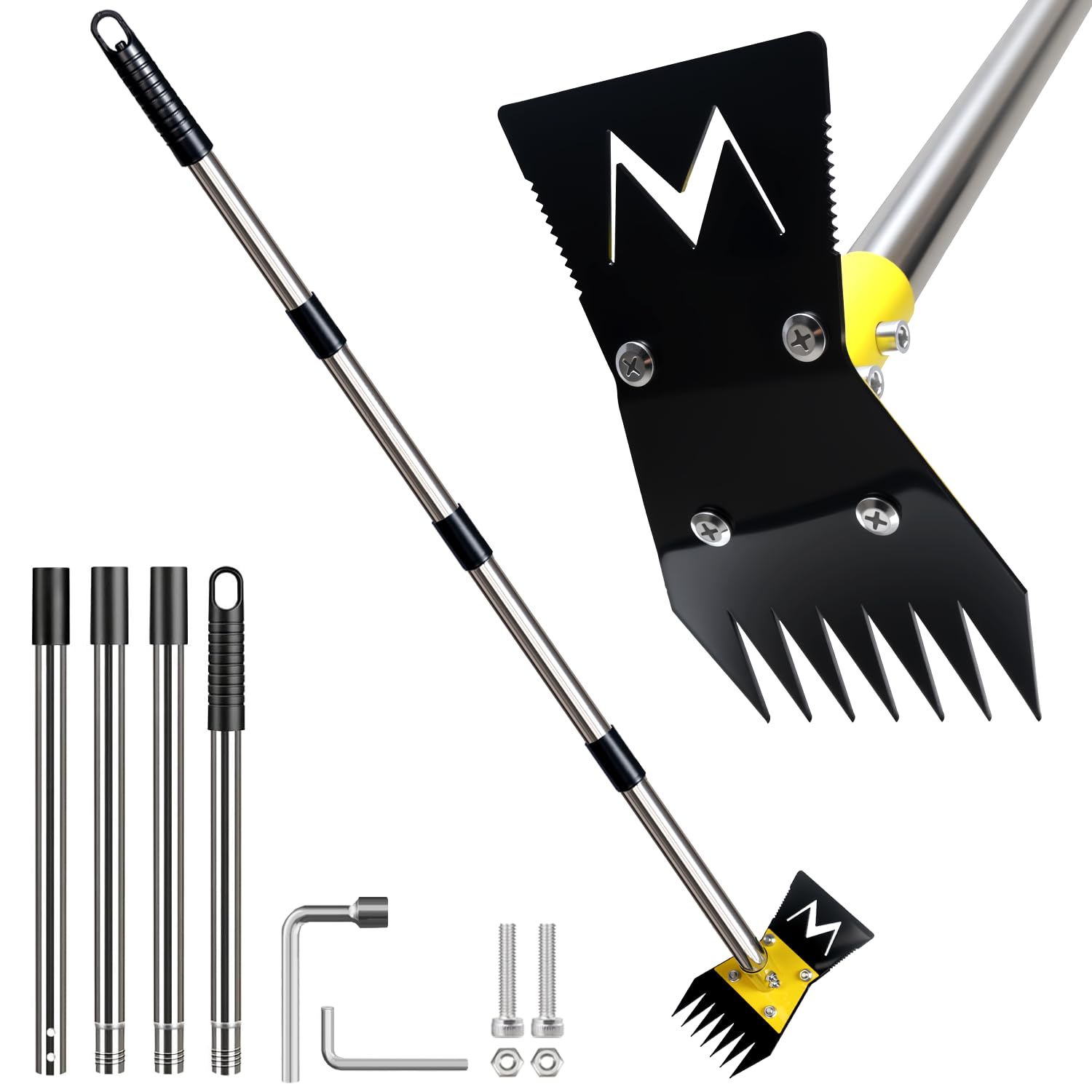 BCJCLTS 2-in-1 Garden Hoe and Weed Puller Rake, 60 Inch Adjustable Long Handle Weeding Tool Heavy Duty Spring Steel Head, Dual Side Hand Weed Rake, Weed Remover for Garden, Yard, Lawn, Driveway.
