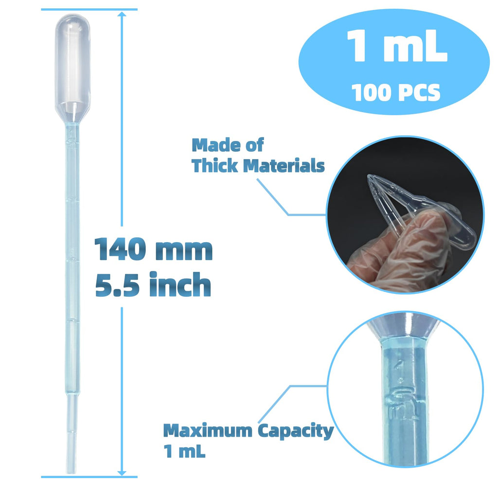 Zkupanx 1mL Pipettes Dropper 100PCS Disposable Plastic Transfer Pipettes