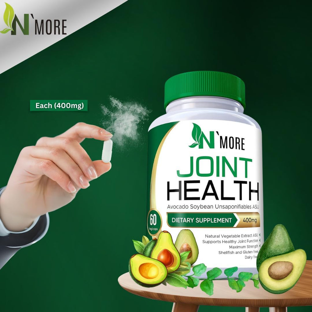 N'More Avocado Soybean Unsaponifiables Supplements - ASU Joint Health Supplement 400 mg, Supports Joint Mobility & Cartilage, Non-GMO, Dairy, Gluten & Shellfish Free, 60 Day Supply, Made in USA