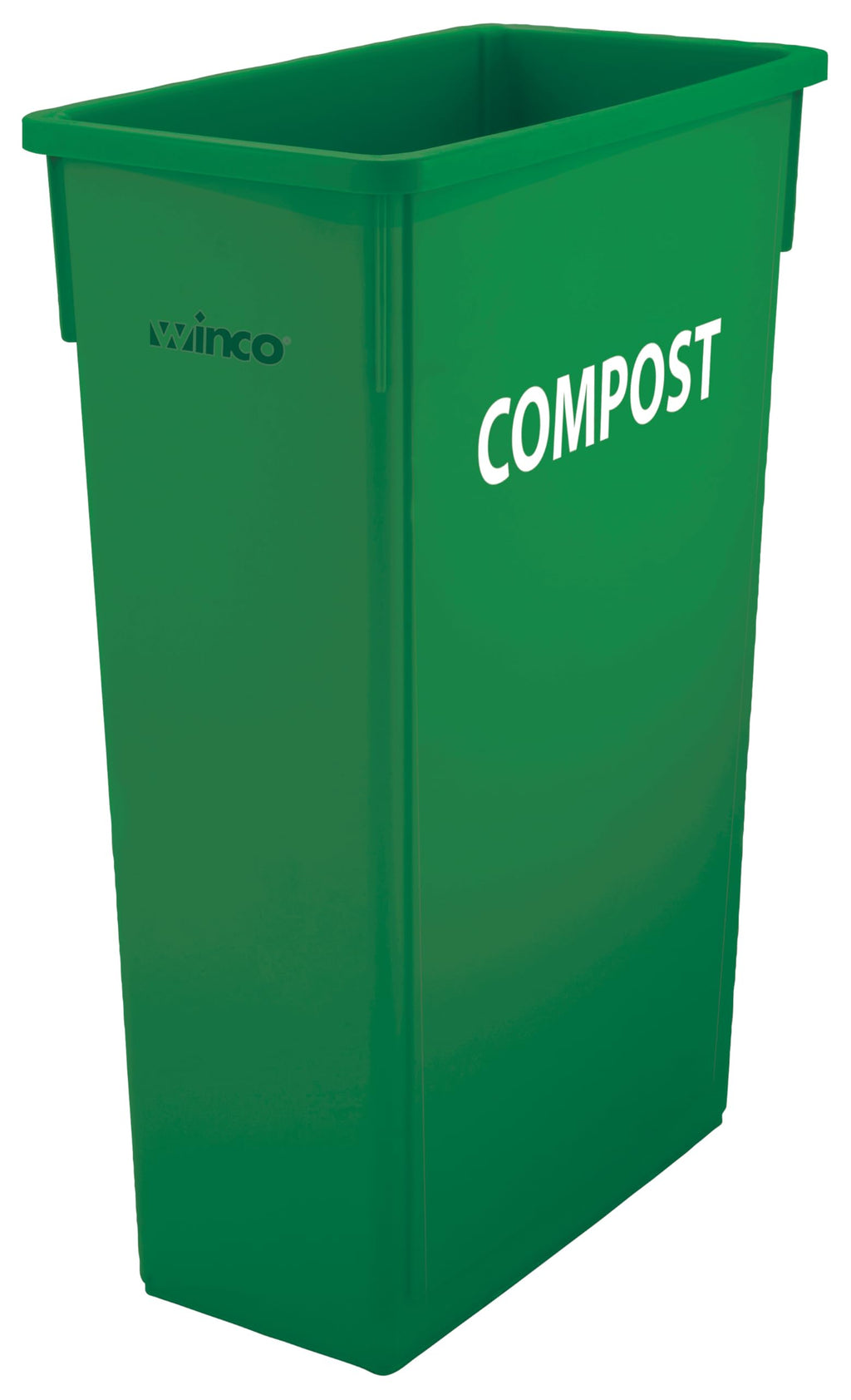 Winco 23 Gallon Green Slim Plastic Trash Can, (Compost)