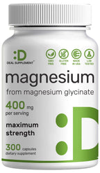 Magnesium Glycinate 400mg, 300 Capsules | 100% Chelated for Easy Absorption | Essential Mineral Supplement for Muscle, Sleep, & Heart Health*