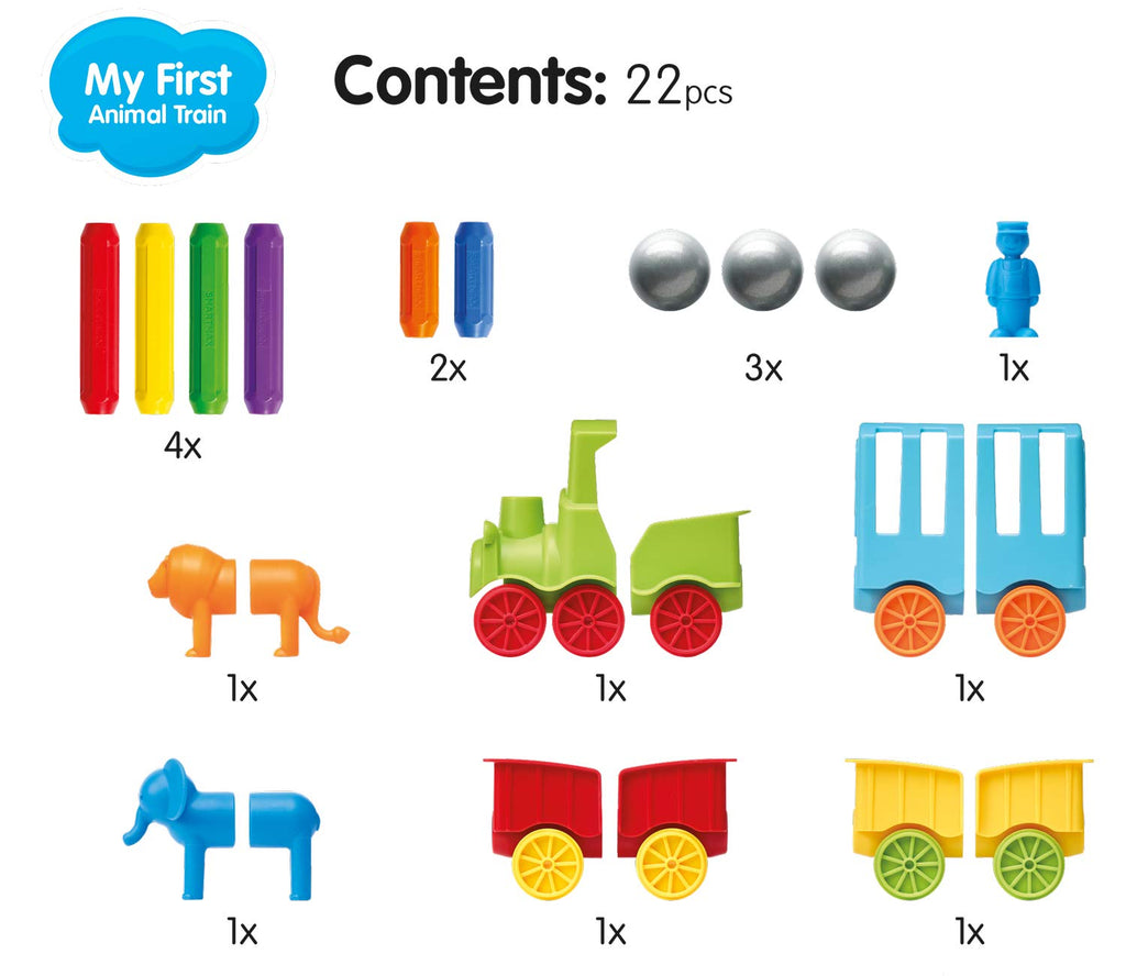 SmartMax My First Animal Train STEM Magnetic Discovery Play Set with Moving Train and Soft Animals for Ages 1-5