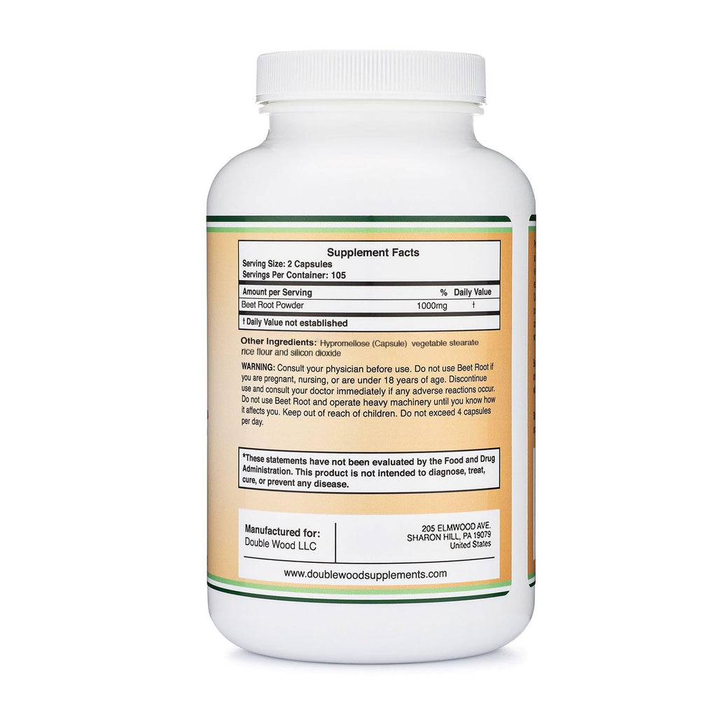 Beet Root Powder Capsules (Organic and Vegan) (210 Count, 1,000mg Per Serving) - Super Food from Beets with High Nitrate for Overall Health Support by Double Wood
