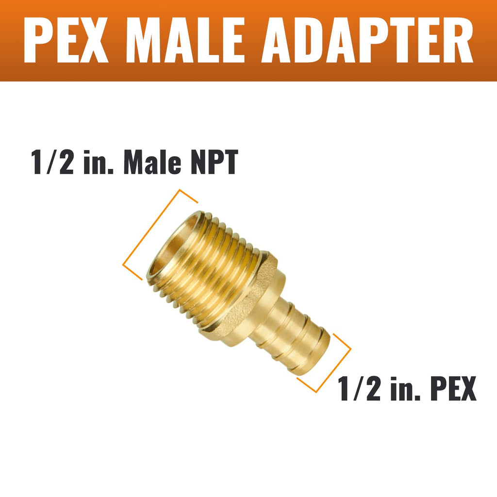 SUNGATOR 6-Pack 1/2" NPT to 1/2" PEX Male Adapter, PEX Fittings 1/2 Inch