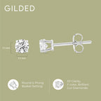 Gilded 1/4 ct. T.W. Round Lab Diamond Stud Earrings for Women | 925 Sterling Silver Studs | Hypoallergenic Fine Jewelry | 4-Prong Basket, Push Back Nut | SI1 Clarity, F Color, Round Cut