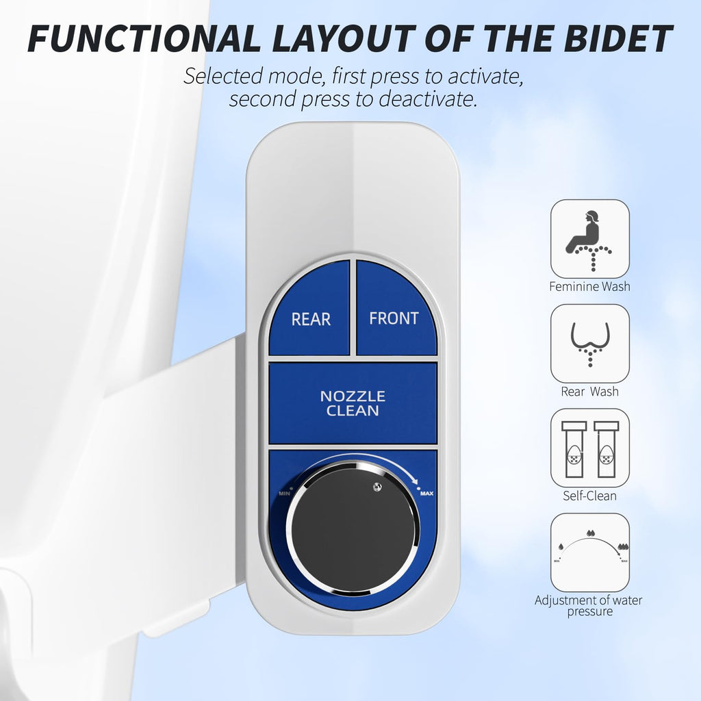 SAMODRA Non-Electric Bidet - Self Cleaning Dual Nozzle (Frontal and Rear Wash) Fresh Water Bidet Toilet Seat Attachment with Independent Adjustable Water Pressure (Ocean Blue)