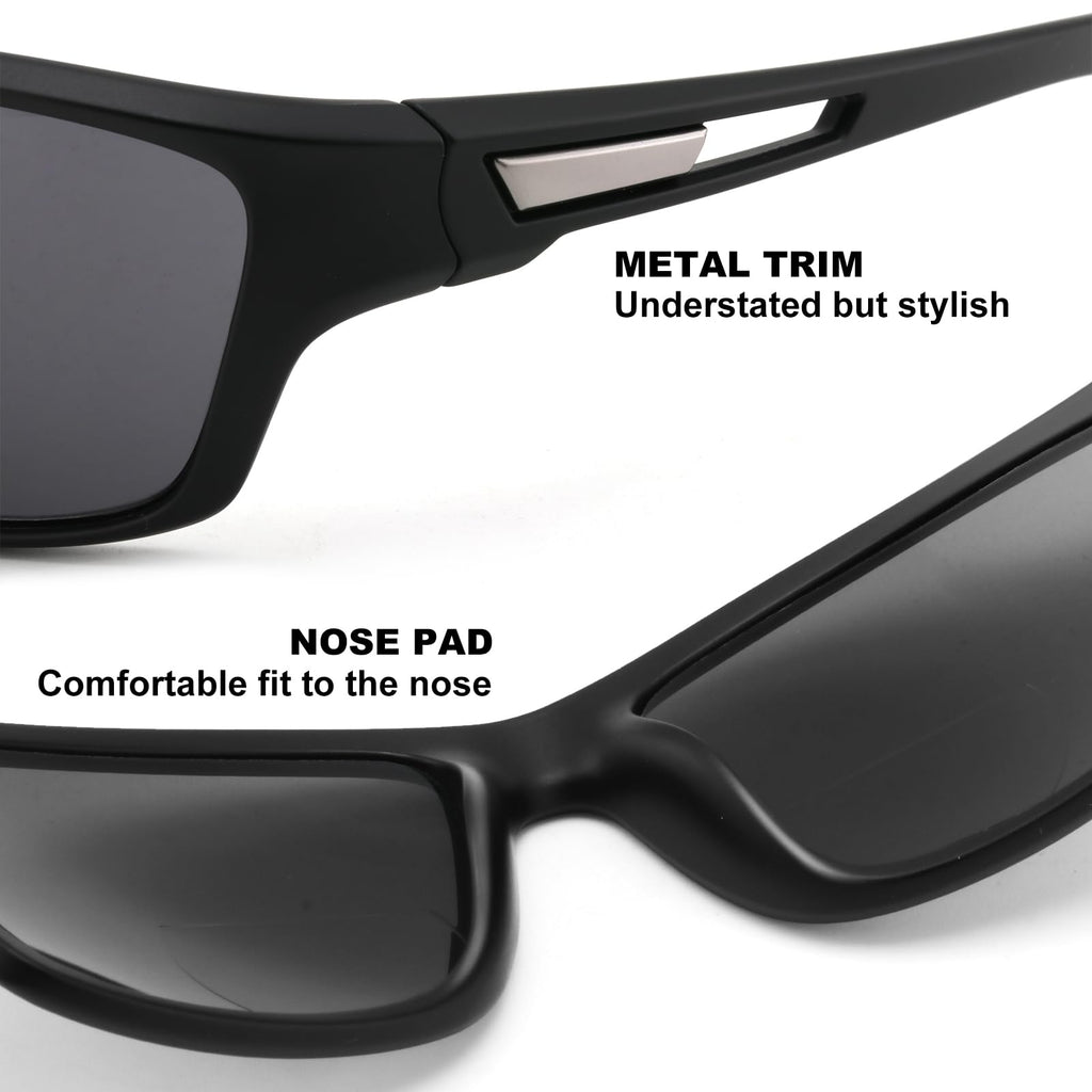 Missfive Premium Bifocal Reading Sunglasses Men Lightweight Wrap Around Design Sun Readers, UV Protection, Sports/Outdoor/Driving, 2.5x