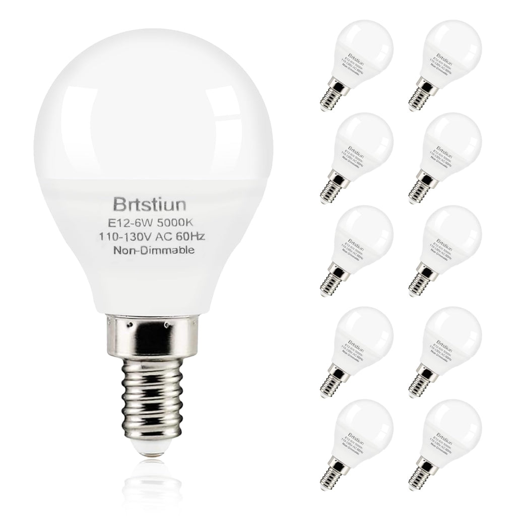 Brtstiun Light Bulbs for Ceiling Fan, E12 LED Bulb, 40W Equivalent, Daylight White 5000K, Small Base G45 LED Candelabra Light Bulbs, 600LM, Non-Dimmable, 10-Pack