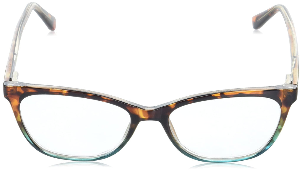 Foster Grant Sofia Vergara x Women's Teresa Cat-Eye Reading Glasses, Brown Tortoise Gradient Fade to Crystal Turquoise, 52 mm + 2