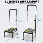 Upgraded Step Stool with Handle for Elderly Adults, Sturdy Bedside Step Stool for High Beds, Handle Step Stools with Sensor Light & Storage Bag,Heavy Duty 650lbs Bed Steps with Adjustable Handle & Leg