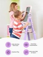 YOHOOLYO Kids Easel Standing Art Easel for Kids, Double Sided Children Pink Purple Easel Magnetic Chalkboard Whiteboard Dry Eraser Board Great Gift for Girls