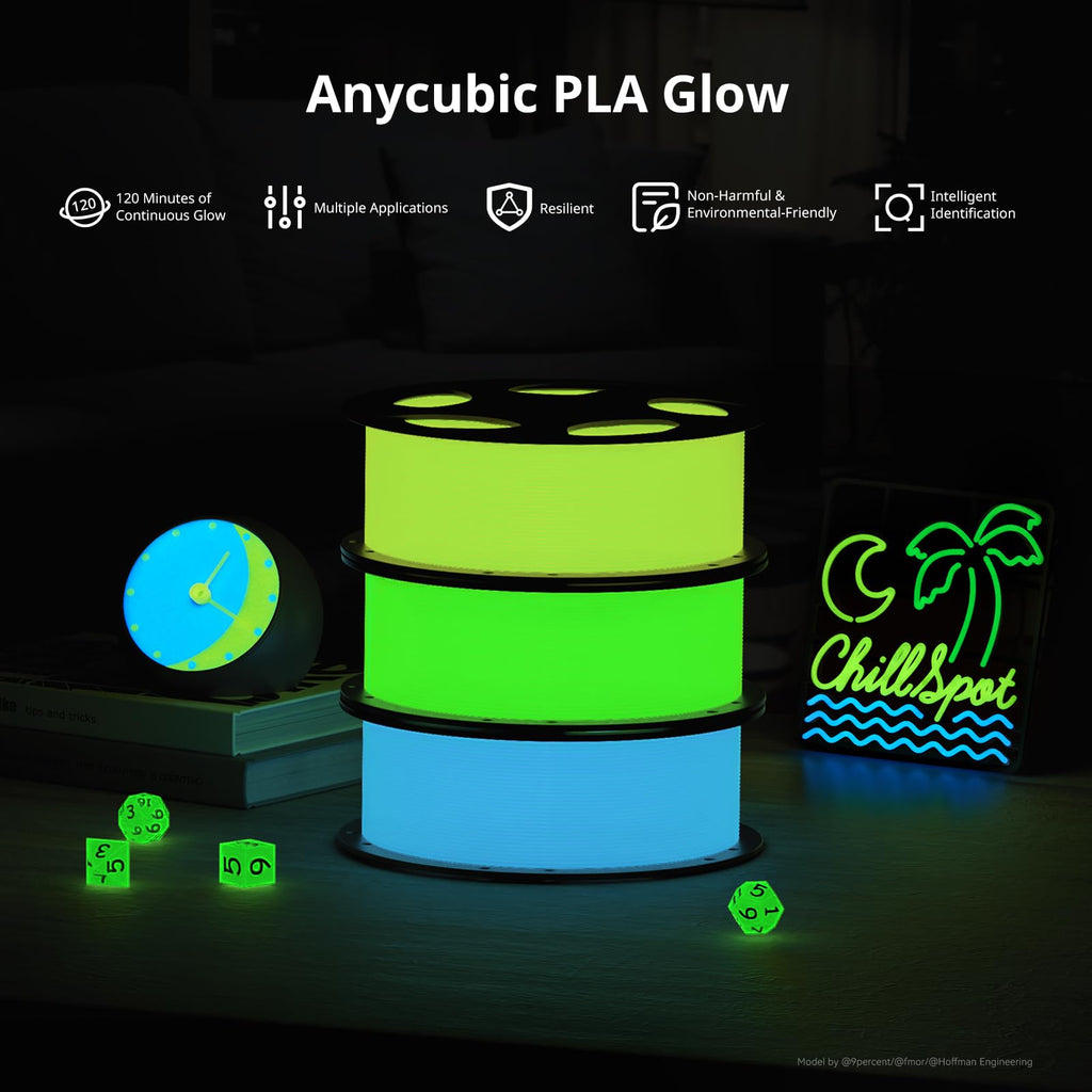 ANYCUBIC PLA 3D Printer Filament, Glow in The Dark, 3D Printing PLA Filament 1.75mm Dimensional Accuracy +/- 0.02mm, 1KG Reusable Spool (2.2 lbs), Green PLA, Glow Green