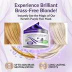 VITAMINS hair cosmetics Keratin Purple Hair Mask - Blue Hair Mask Deep Conditioner Treatment - Blonde Toner to Neutralize Brassiness in Brassy Blonde, Silver, White, Gray & Brown Locks