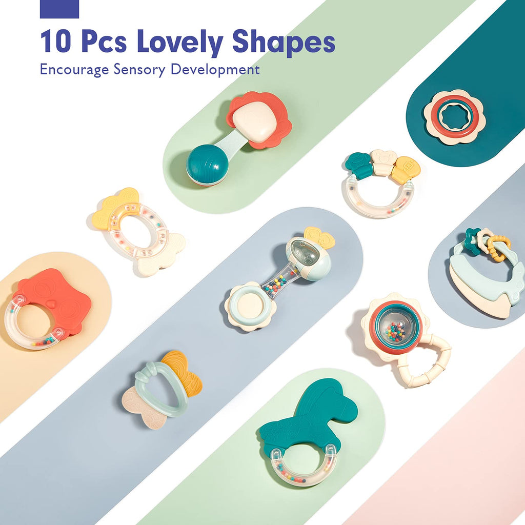 hahaland Baby Toys 0-6 Months - Baby Rattles Teething Toys 3-6 Month, Infant Toys 6-12 Months, Rattle Teether Grasping Shaker Toy Babies 3 4 5 6 Month Old Must Haves, Montessori Newborn Neutral Gifts