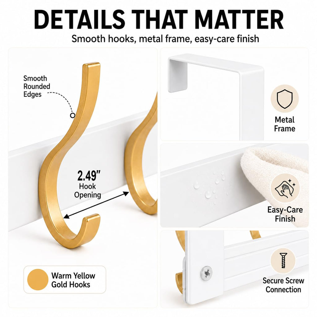 Peasulin 2 Pack 11" Over the Door Hook Rack, 6 Double Hooks