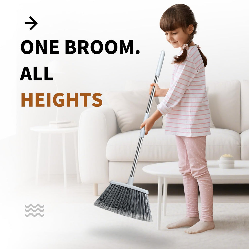 Broom, Outdoor Brooms for Sweeping Indoor, Adjustable 55" Pet Hair Removal Hevy Duty Broom for Floors Home Kitchen Garage Commercial Patio Industrial Snow (Pack of 2)