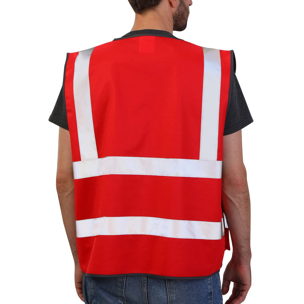 Dib Safety Reflective Safety Vest for Men Women, High Visibility Vest with Pockets and Zipper, Red 4XL