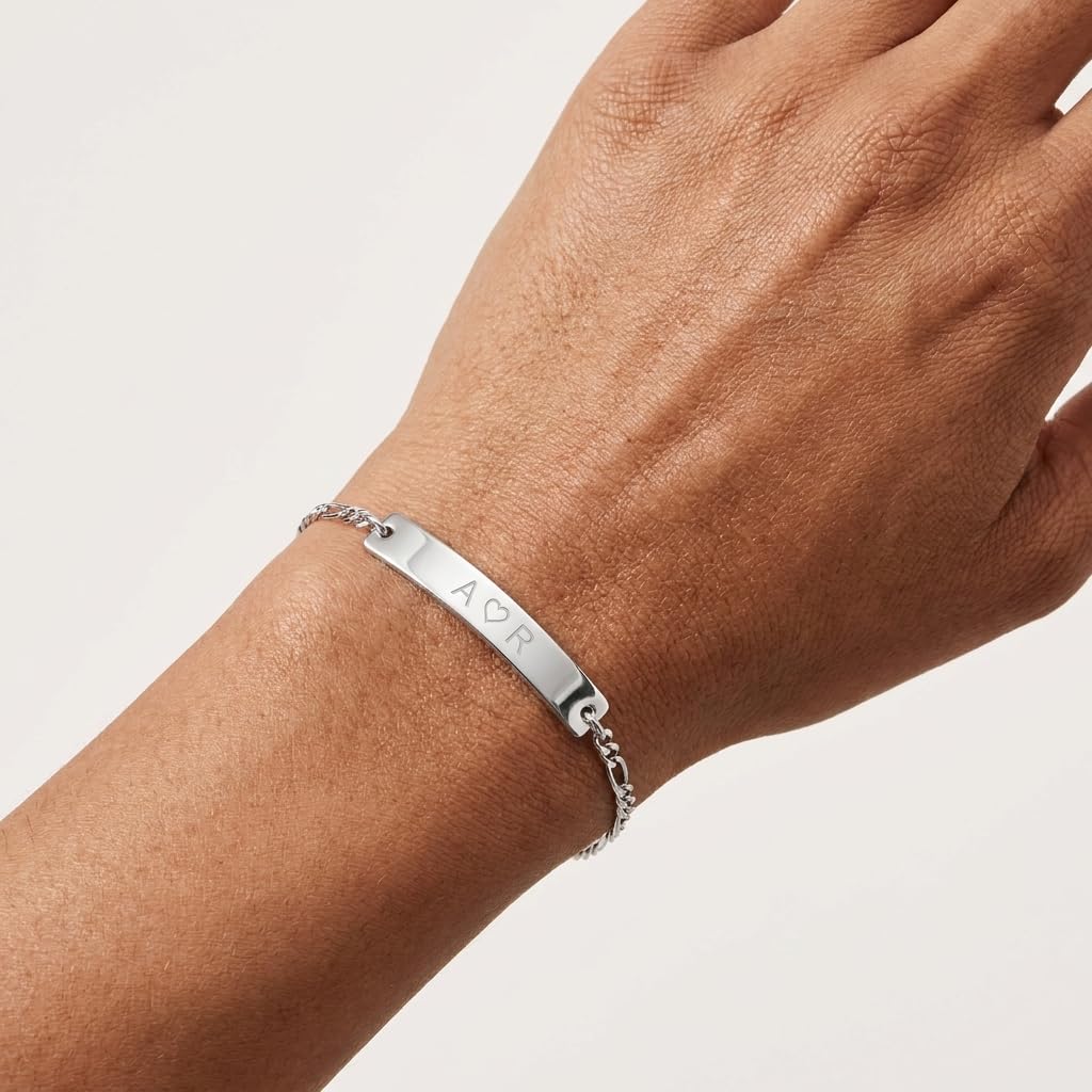 UMAGICBOX Personalized Sterling Silver/Stainless Steel Bar Bracelet for Women - Custom Engraved Inspirational Words, Dates, or Names - Gift Box Included - Jewelry for Anniversary, Birthday