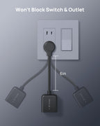 TROND Polarized 2 Prong to 3 Prong Outlet Adapter with 6 Inch Cord, Small 3 Way Outlet Extender No Blocking, Two Prong Flat Plug for Non-Ground Socket in Old Home Office Hotel Behind Furniture, Black