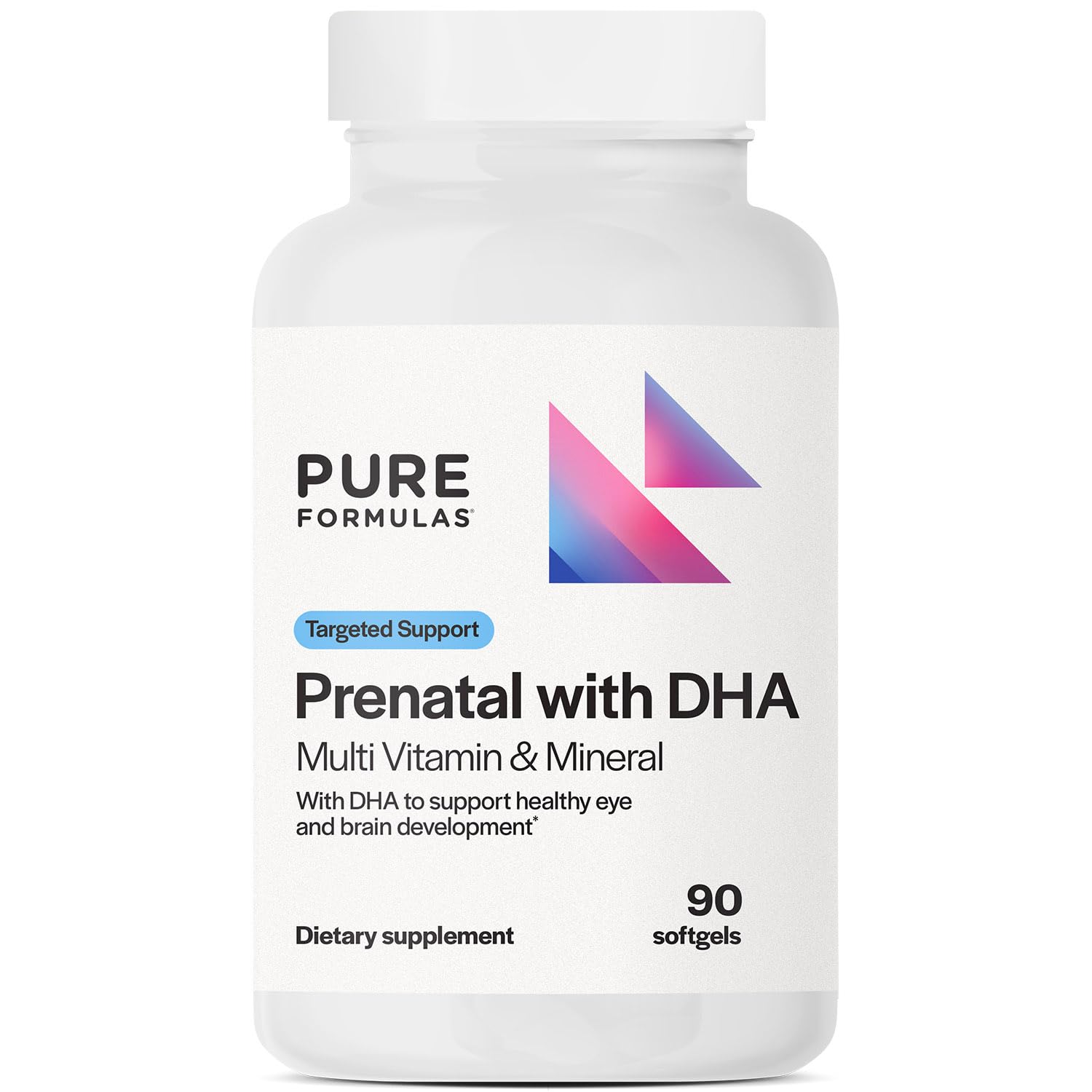 PureFormulas Prenatal Vitamins with DHA, Comprehensive Multi Vitamin & Mineral for Maternal Wellness and Baby's Healthy Development, Gluten-Free, Non-GMO, 30 Servings, 90 Softgels