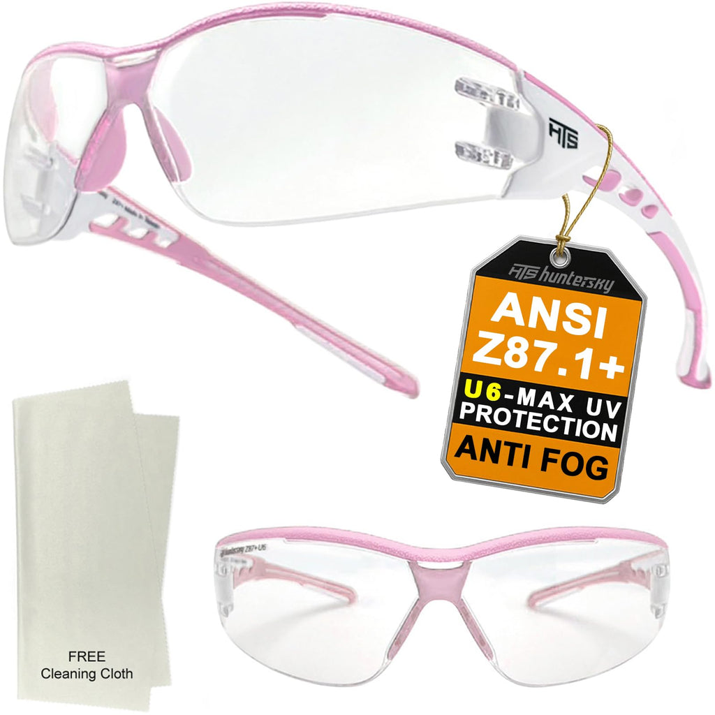 HTS HUNTERSKY E9532 Super Flexible Lightweight Anti Fog Wrap-Around U6 Clear Shooting Safety Glasses with ANSI Z87.1 Scratch Resist lab chemistry goggles