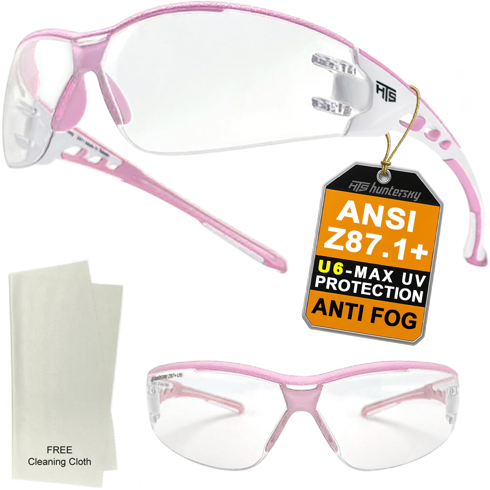 HTS HUNTERSKY E9532 Super Flexible Lightweight Anti Fog Wrap-Around U6 Clear Shooting Safety Glasses with ANSI Z87.1 Scratch Resist lab chemistry goggles