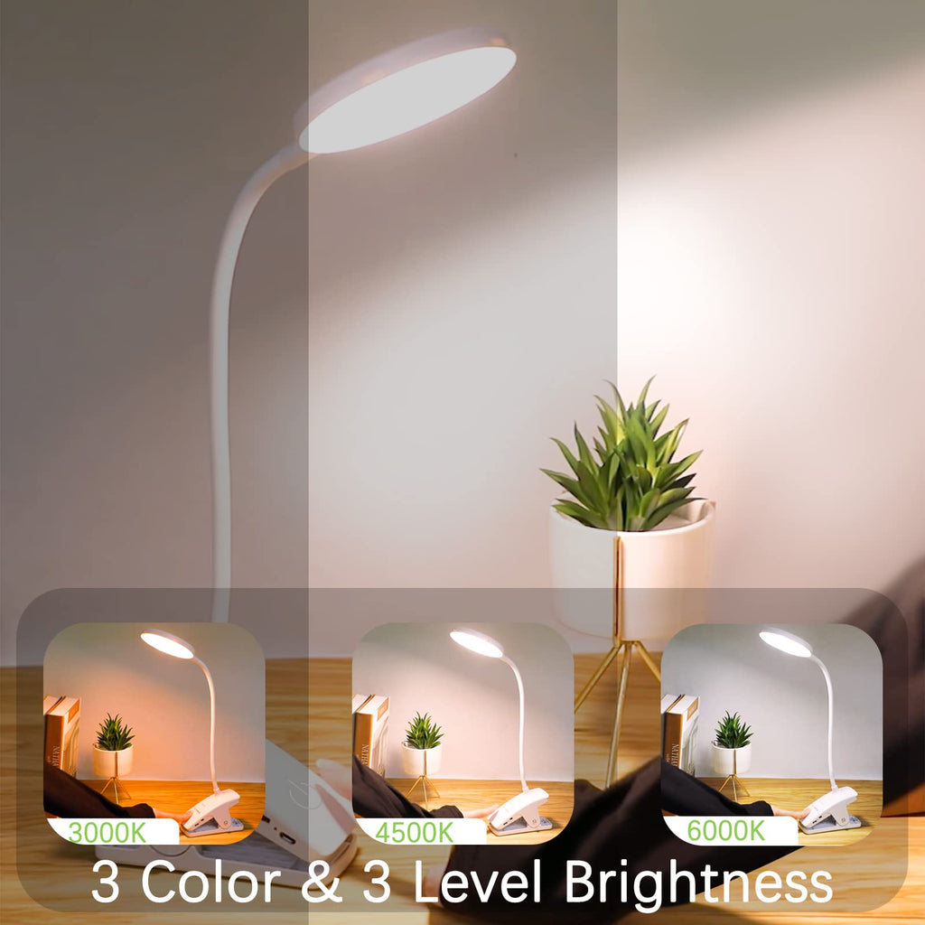 SUNLONG Dorm Room Essential Clip on Light Wall-Mounted, 3 Color Portable Desk Light Mini Clip Lamp, Battery Operation Small Desk Lamp with Clamp, Reading Lights for Books Bunk Bed Headboard Makeup