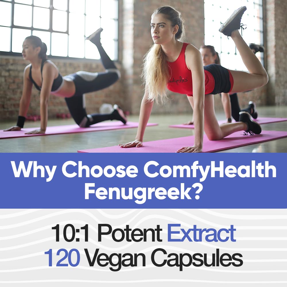 COMFY HEALTH Fenugreek Capsules, 2410mg Per Capsule, 120 Count, Fenugreek Pills with Bioperine for Superior Absorption, Non-GMO, Gluten Free Fenugreek Seeds Extract Supplements, Fenogreco Capsulas
