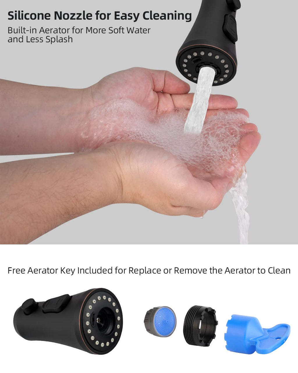 Hibbent Pull Down Kitchen Faucet Head Replacement, 3-Function NSF/ANSI/CAN 61 & CUPC Certified Sink Spray Nozzle, 15 Adapters, Compatible with Moen, Delta, Kohler Faucets, Oil-Rubbed Bronze