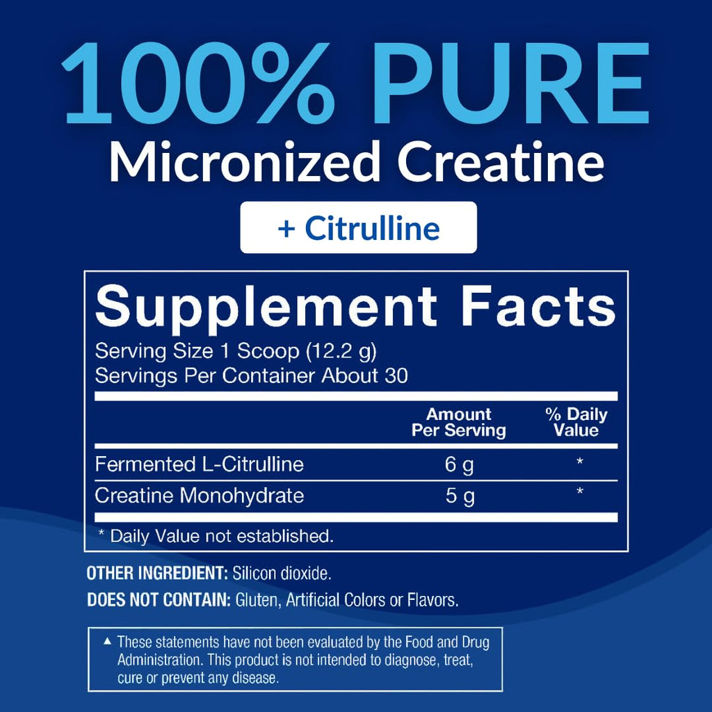 BodyTech Creatine + Citrulline Powder, Supports Strength, Pumps & Endurance, Pre Workout Supplement for Men & Women, Unflavored, 12.9 Oz, 30 Servings