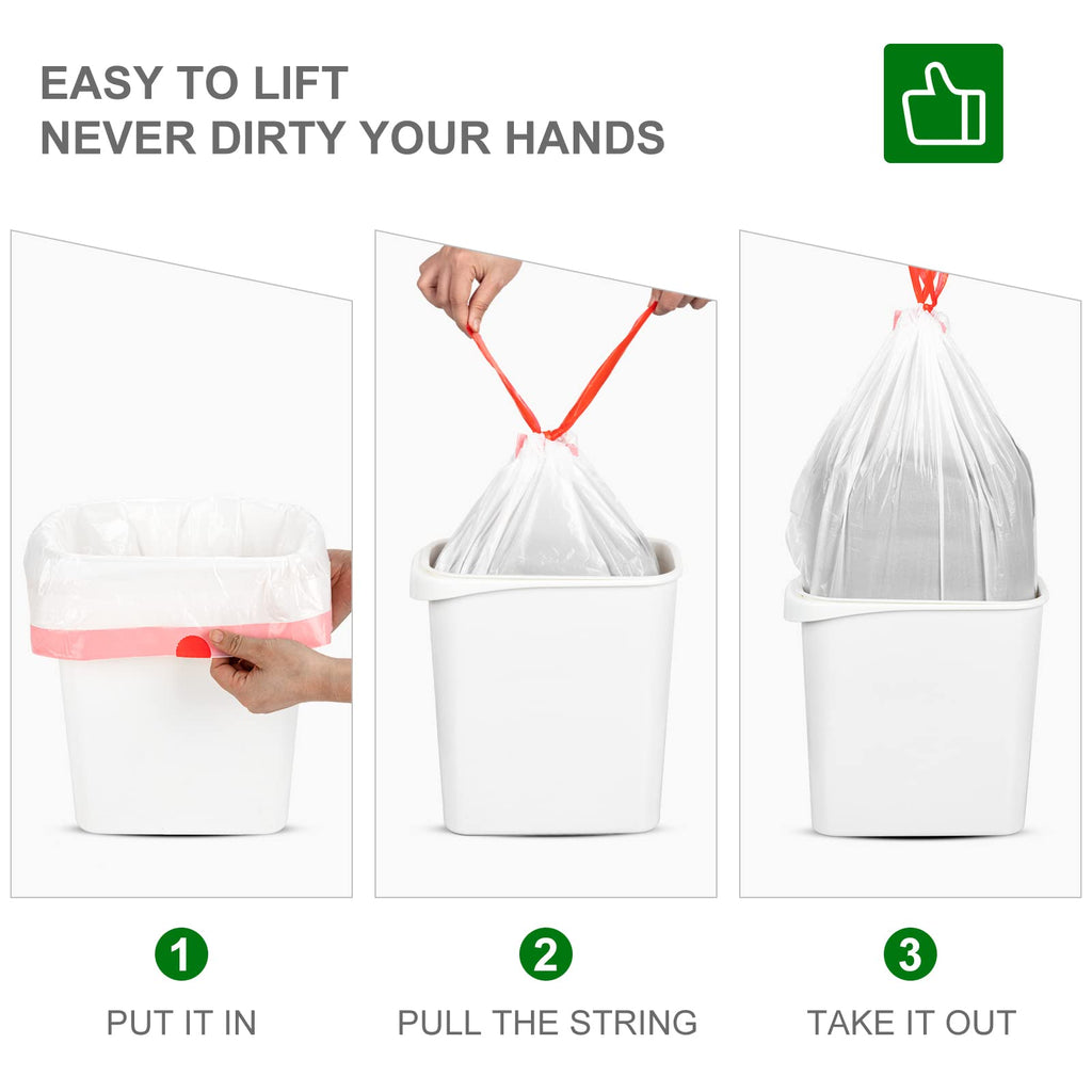 Drawstring Small Trash Bags, Magesh 4 Gallon Drawstring Extra Thick Garbage Bags Unscented, Quick Cinch for Bathroom Kitchen Office Small Can, 44 Count, White