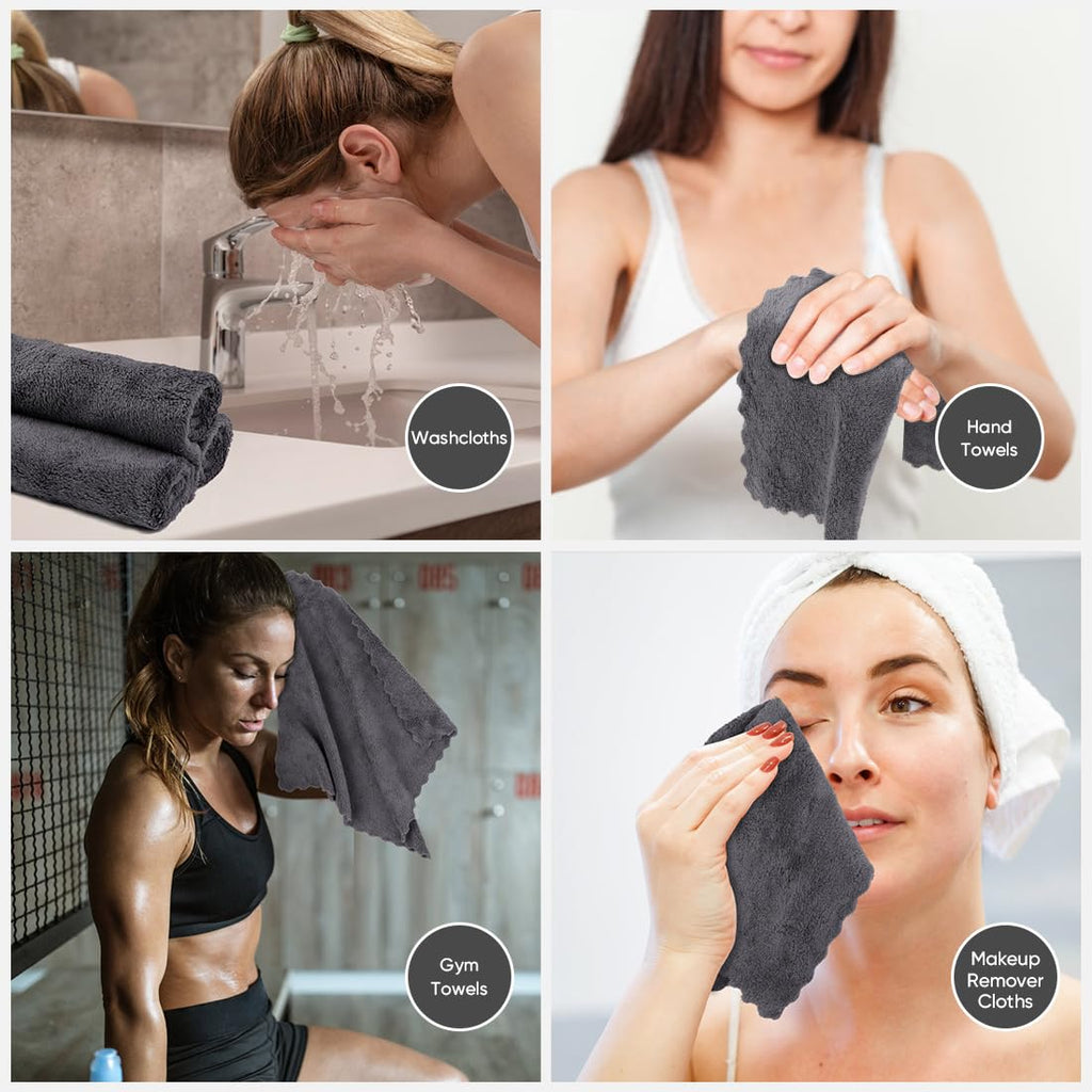 Orighty Makeup Remover Cloths, Cleansing, Reusable, Soft & Washable Coral Fleece Microfiber Washcloths/Towel for Face, Eye, Lips, Pack of 48, 12 x 12 inch (Grey)
