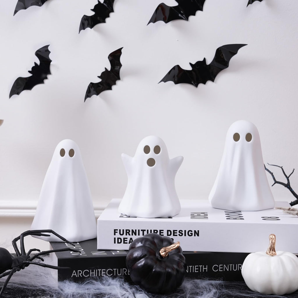 Light Up Ghost Halloween Decor,Ceramic Halloween Ghost Decorations Indoor
