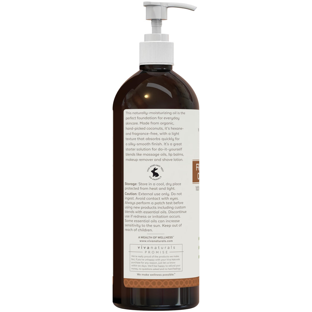 Viva Naturals Organic Fractionated Coconut Oil, 16 fl oz – Skin & Hair Moisturizer, Massage Oil, Carrier Oil for Essential Oils