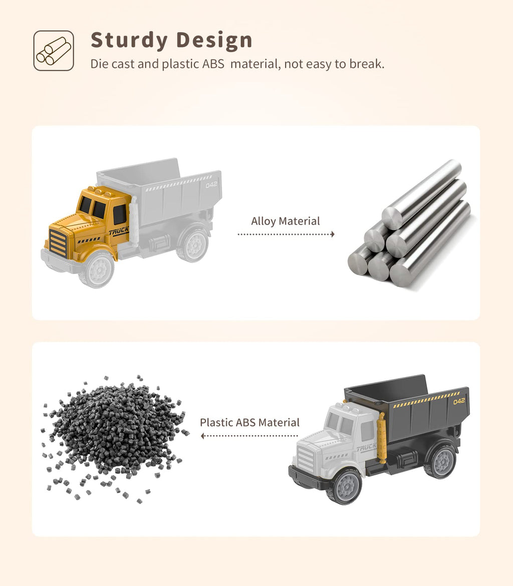 Mini Construction Toys for Kids, Die Cast Construction Truck Vehihcles with Stickers for Toddler Age 3 4 5 6 7 8 Years Old, Metal Dump Truck, Excavator Sandbox Car Toys for Outdoor Pretend Play