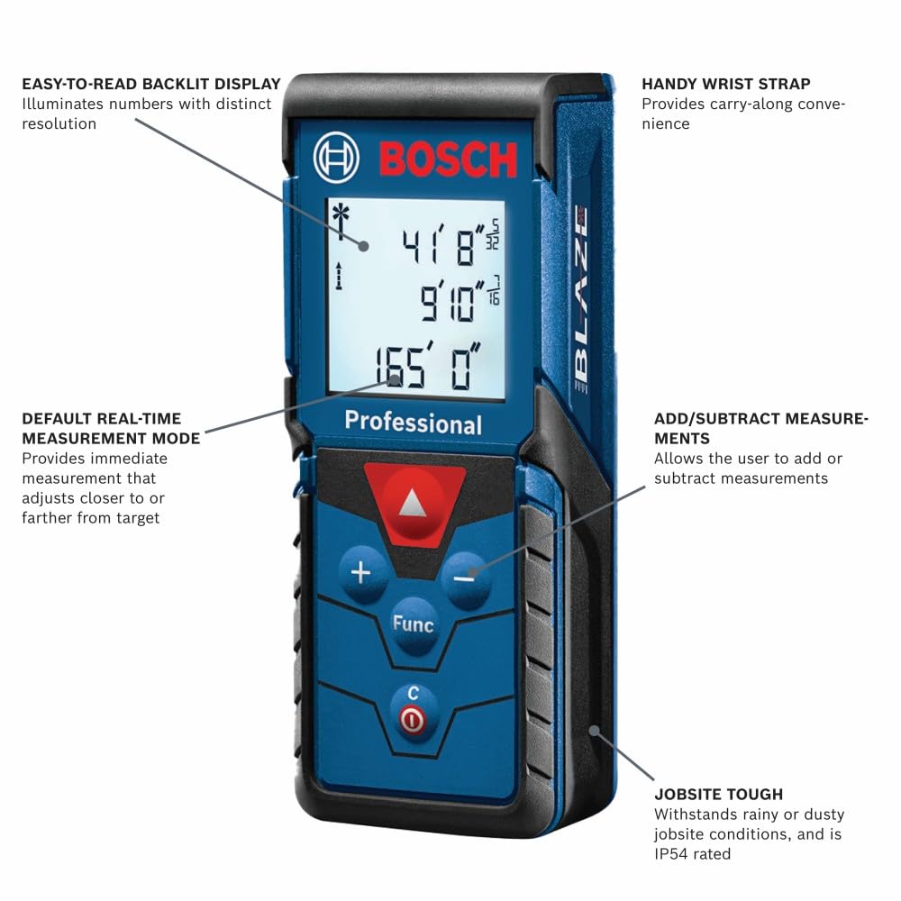 BOSCH GLM165-40 Blaze™ Pro 165 Ft. Laser Measure, Distance Measuring Laser